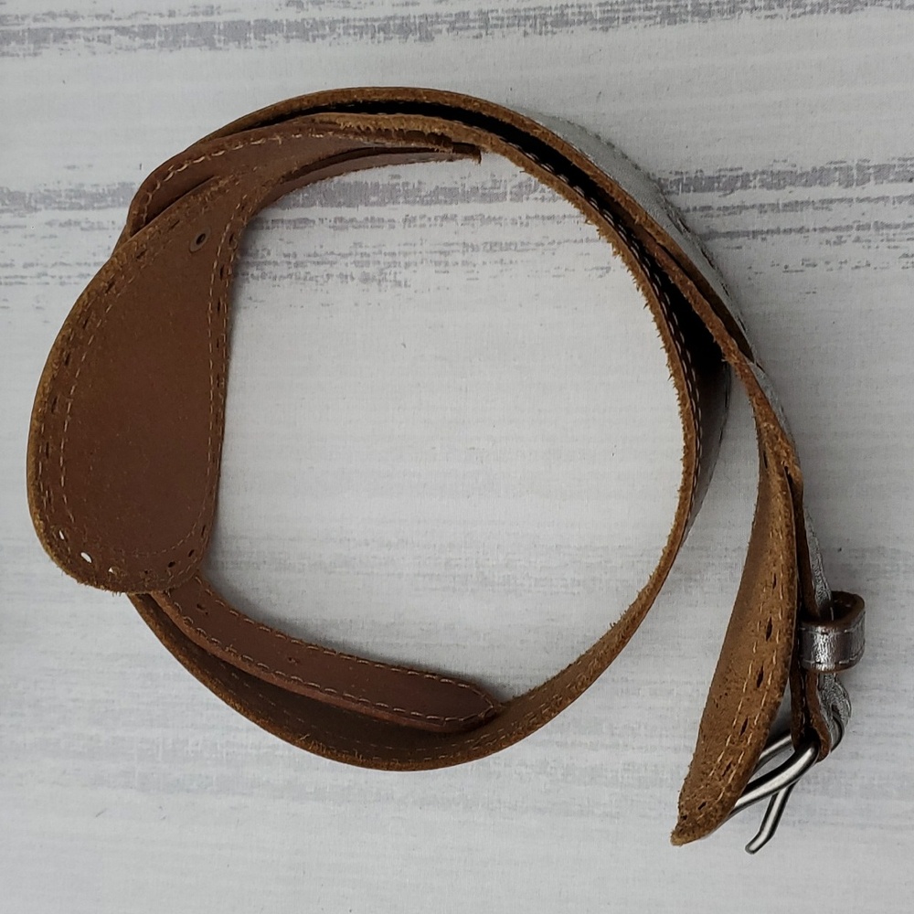 Silver Metallic Leather Belt with Cutouts by Linea Pelle - Picture 14 of 15